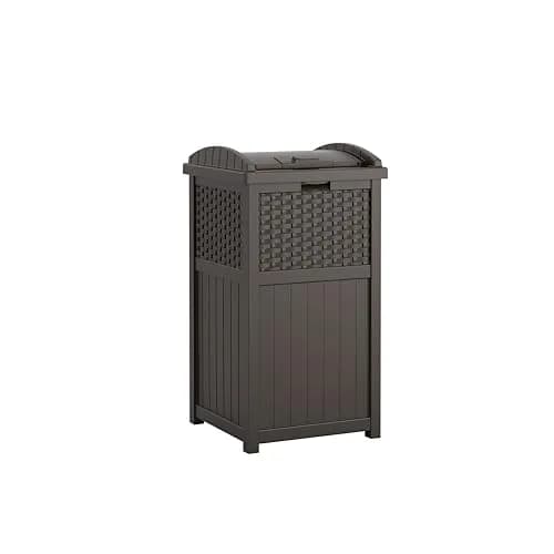 Suncast 33 Gallon Outdoor Trash Can with Lid for Garage, Backyard, Garden | Stylish Resin Design, Weather-Resistant, Fits 30-33 Gallon Bags thumbnail 1