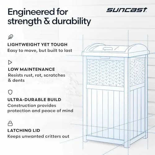 Suncast 33 Gallon Outdoor Trash Can with Lid for Garage, Backyard, Garden | Stylish Resin Design, Weather-Resistant, Fits 30-33 Gallon Bags thumbnail 7
