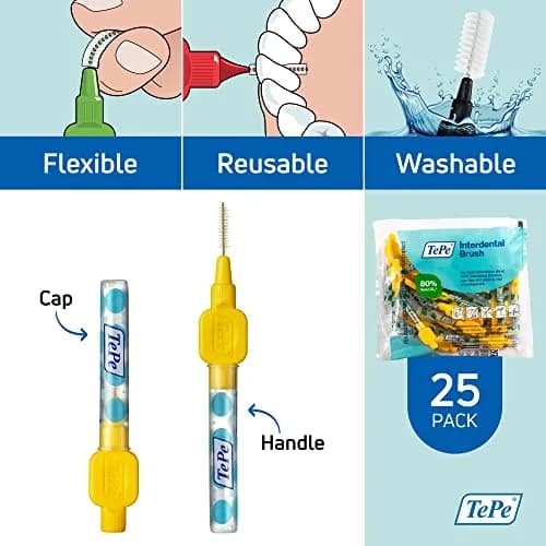 TePe Original Interdental Brush Yellow 0.7mm (25 Count) | Removes 40% More Plaque Than Brushing Alone thumbnail 5