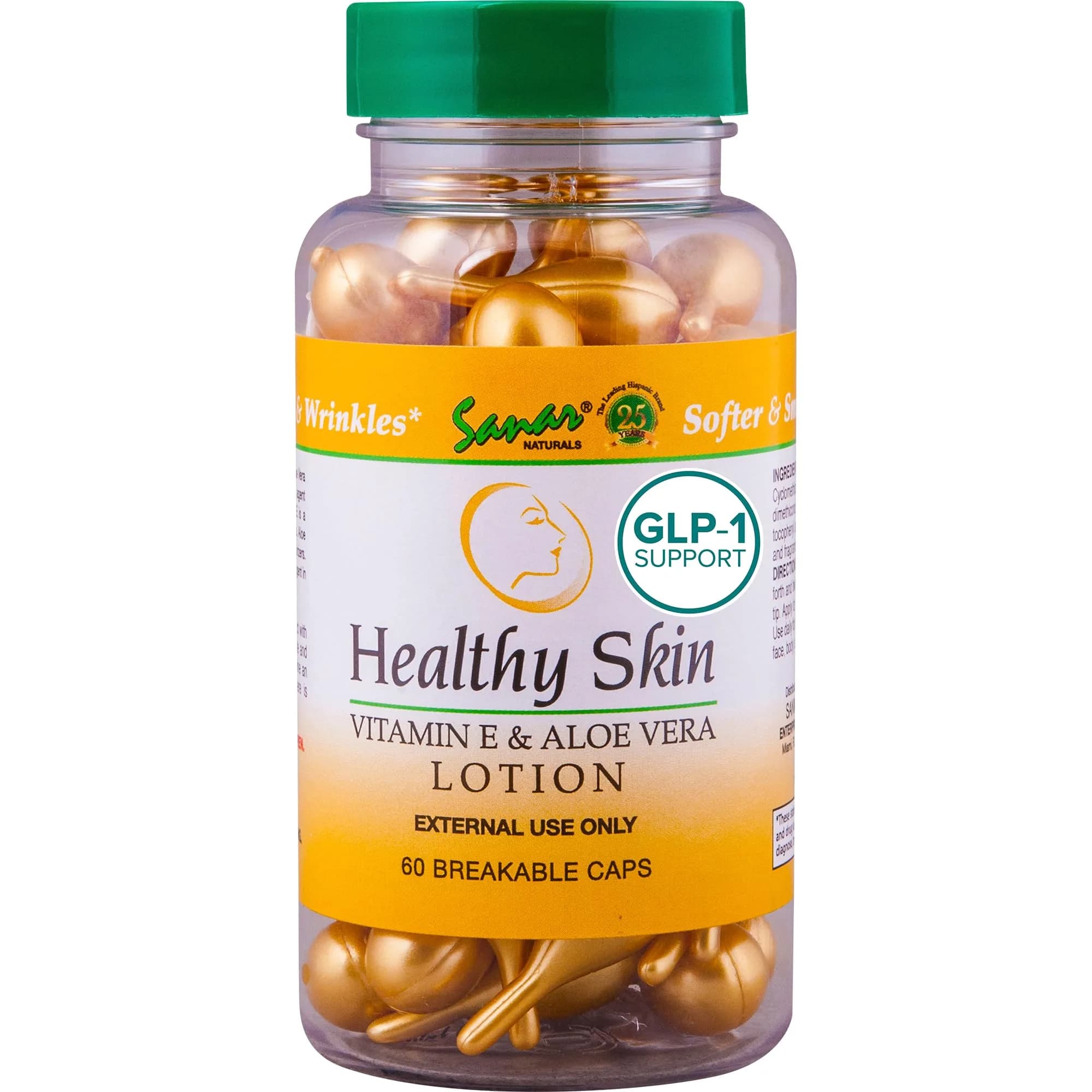 Sanar Naturals Healthy Skin Vitamin E & Aloe Vera Lotion Capsules | Supports Hydrated, Smooth Skin in a Travel-Friendly Pack - main product image
