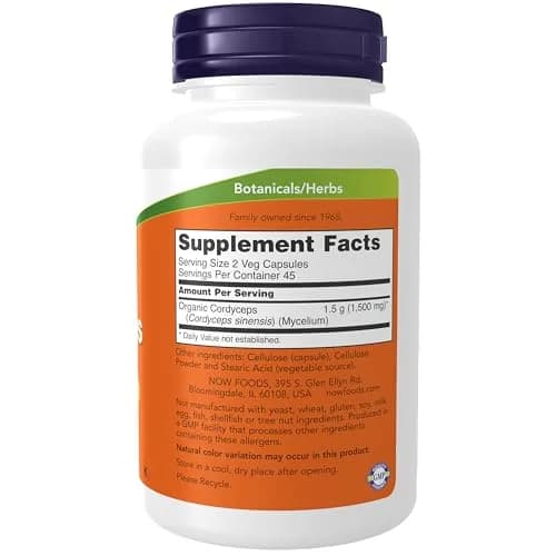 NOW Foods Cordyceps 750 mg Herbal Supplement 90 Veg Capsules thumbnail 2