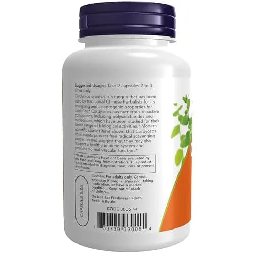 NOW Foods Cordyceps 750 mg Herbal Supplement 90 Veg Capsules thumbnail 3
