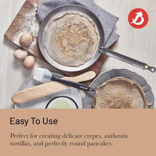 de Buyer MINERAL B Carbon Steel Crepe & Tortilla Pan - 30 cm (12") Diameter, 25 cm (10") Cooking Surface | Naturally Non-Stick Finish thumbnail 6