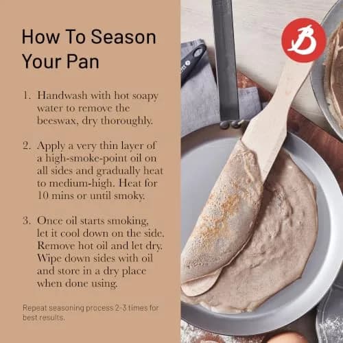 de Buyer MINERAL B Carbon Steel Crepe & Tortilla Pan - 30 cm (12") Diameter, 25 cm (10") Cooking Surface | Naturally Non-Stick Finish thumbnail 4