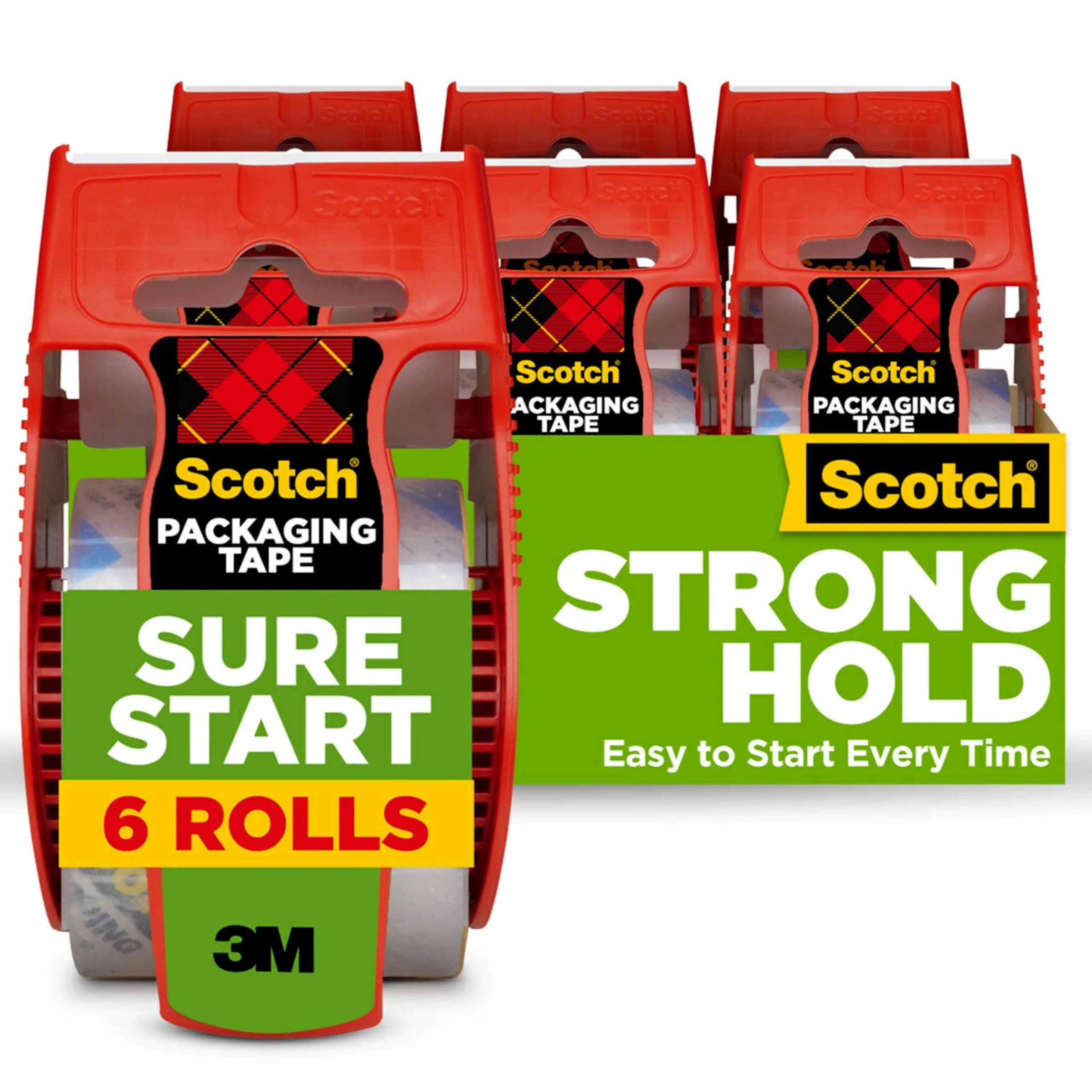 Scotch Sure Start Packing Tape Clear 1.88 in. x 22.2 yd. 6 Rolls | Easy Start & Quiet Unwind - main product image