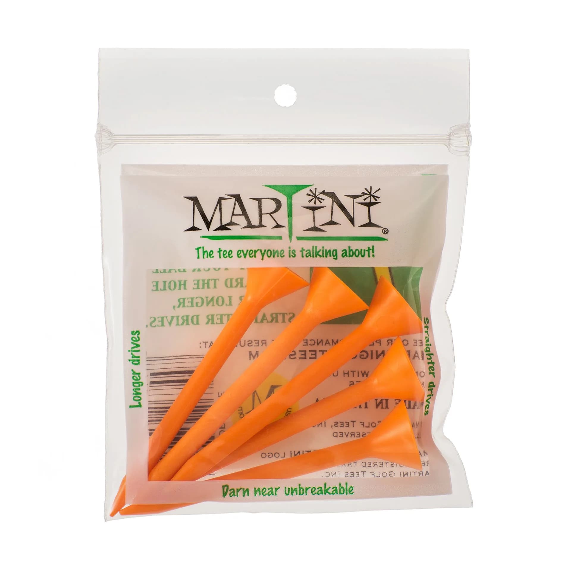 Martini Golf Tees 3.25" (8.25 cm) Orange 5-Pack | Virtually Unbreakable Drives