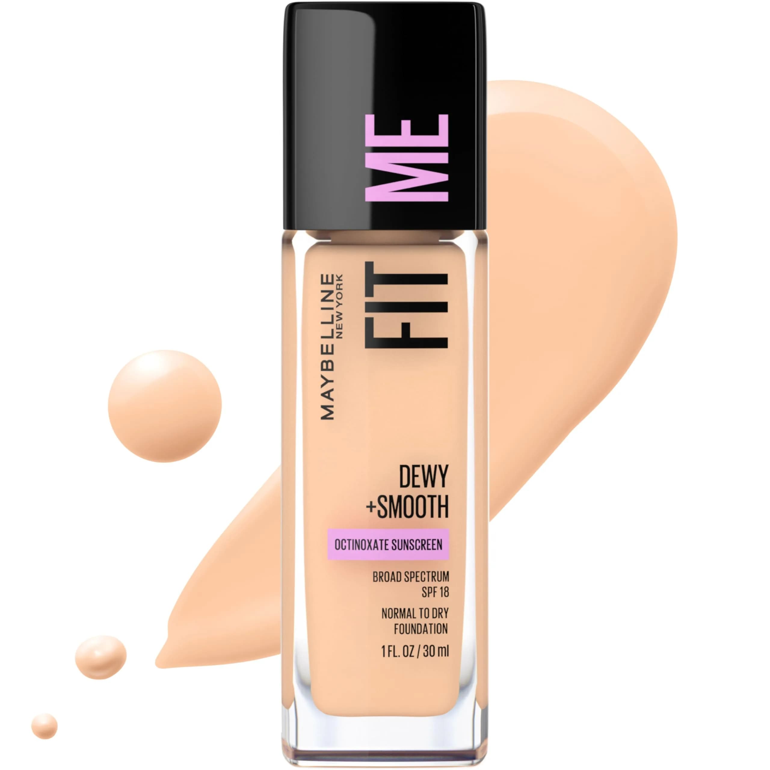 Maybelline Fit Me Dewy + Smooth Liquid Foundation Makeup, Classic Ivory, 1 Fl Oz (30ml) | Hydrating Luminous Finish - main product image
