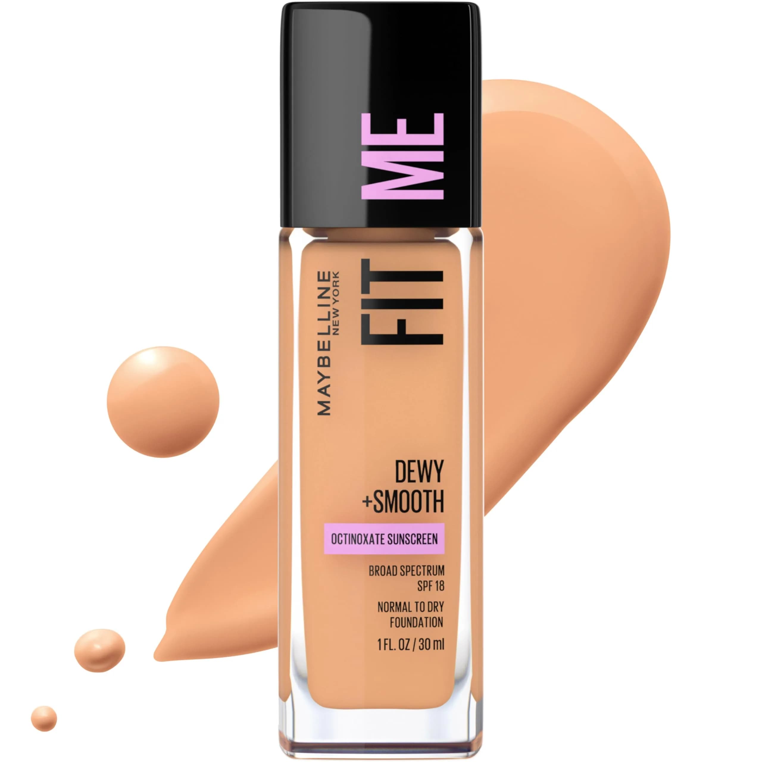 Maybelline Fit Me Dewy + Smooth Liquid Foundation Makeup, Classic Ivory, 1 Fl Oz (30ml) | Hydrating Luminous Finish — 310 SUN BEIGE
