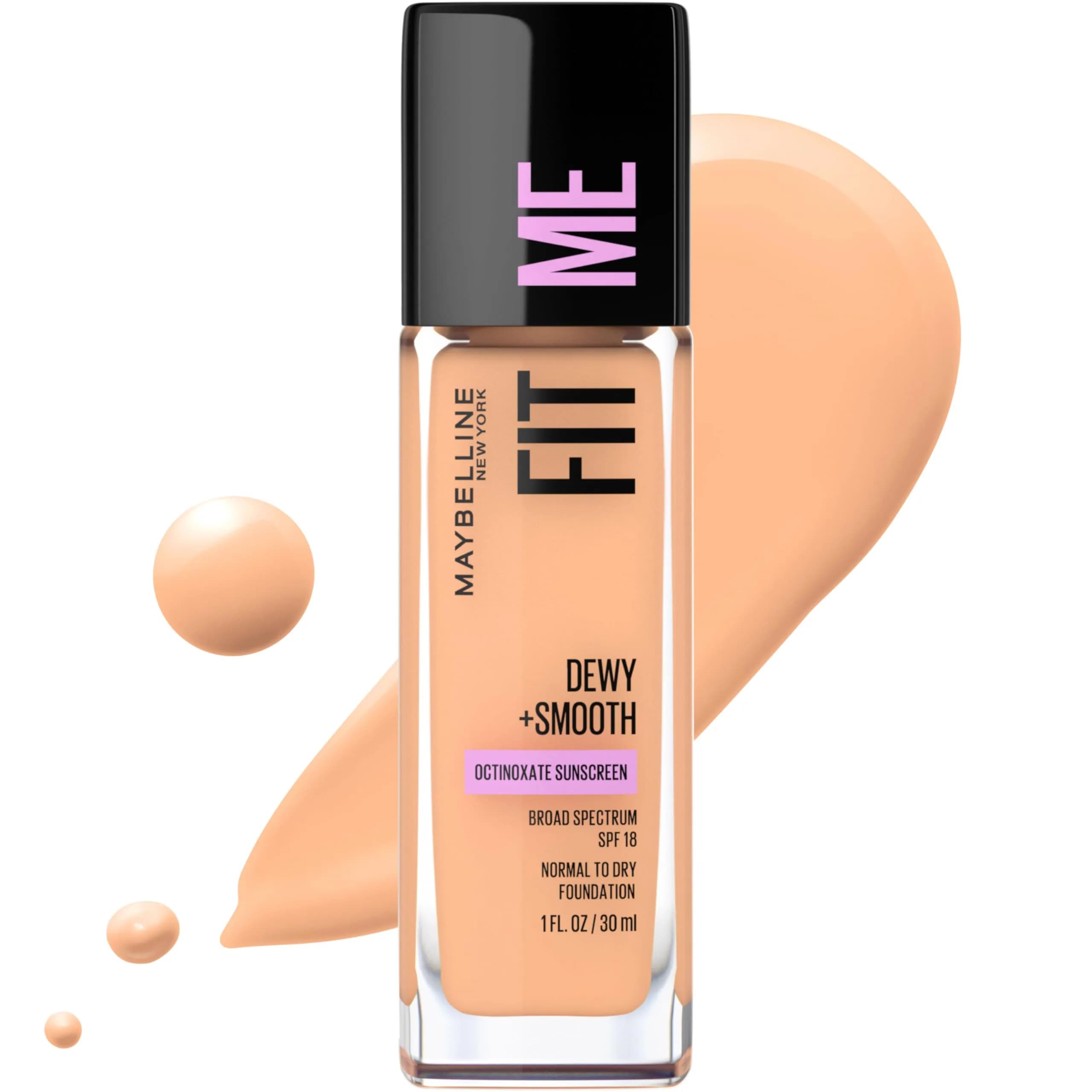 Maybelline Fit Me Dewy + Smooth Liquid Foundation Makeup, Classic Ivory, 1 Fl Oz (30ml) | Hydrating Luminous Finish — 130 BUFF BEIGE