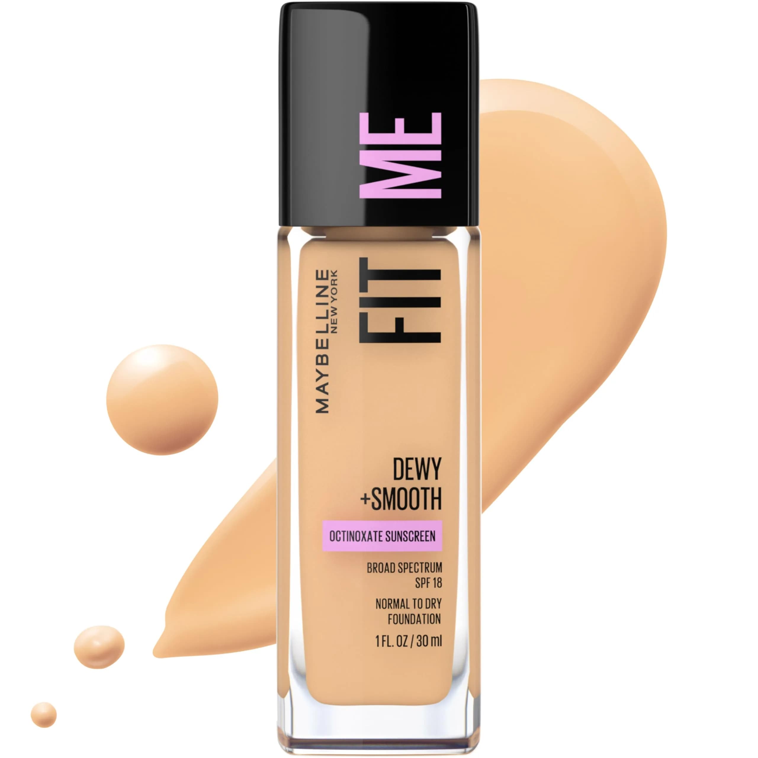 Maybelline Fit Me Dewy + Smooth Liquid Foundation Makeup, Classic Ivory, 1 Fl Oz (30ml) | Hydrating Luminous Finish — 220 NATURAL BEIGE