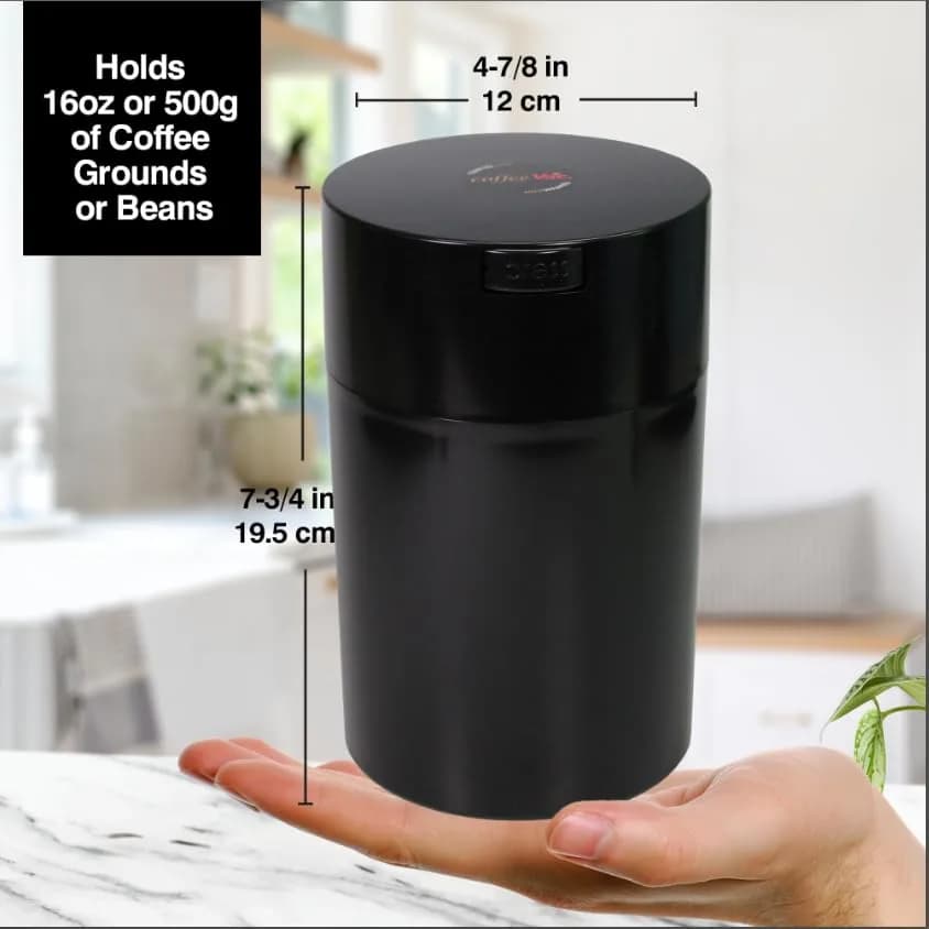 COFFEEVAC 1 LB Airtight Coffee Bean Storage Container | Patented Vacuum Seal, Smell Proof, 1.85L, Black thumbnail 5