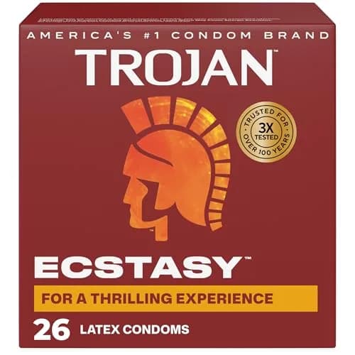 Trojan Ultra Ribbed Ecstasy Lubricated Condoms 26 Count | Dual Lubricant for Enhanced Sensation thumbnail 1