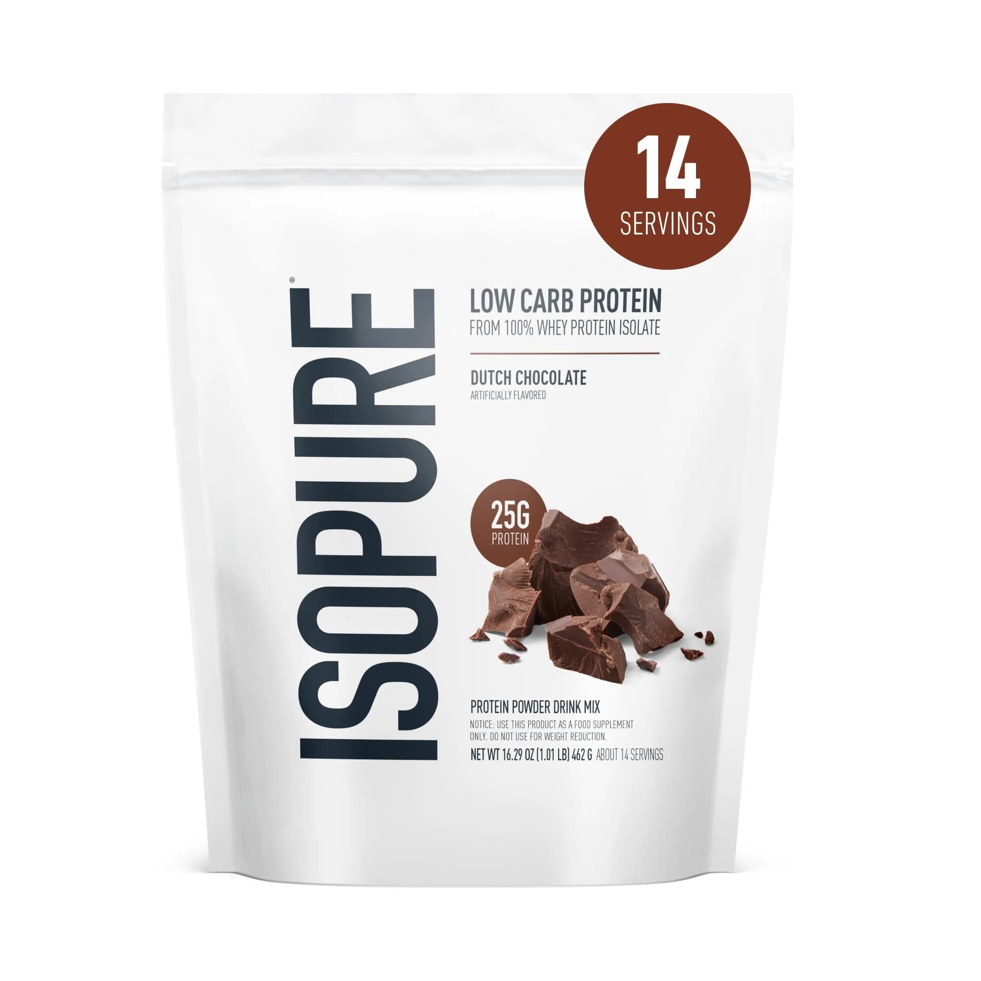 Isopure Dutch Chocolate protein powder tub Whey isolate 14 servings