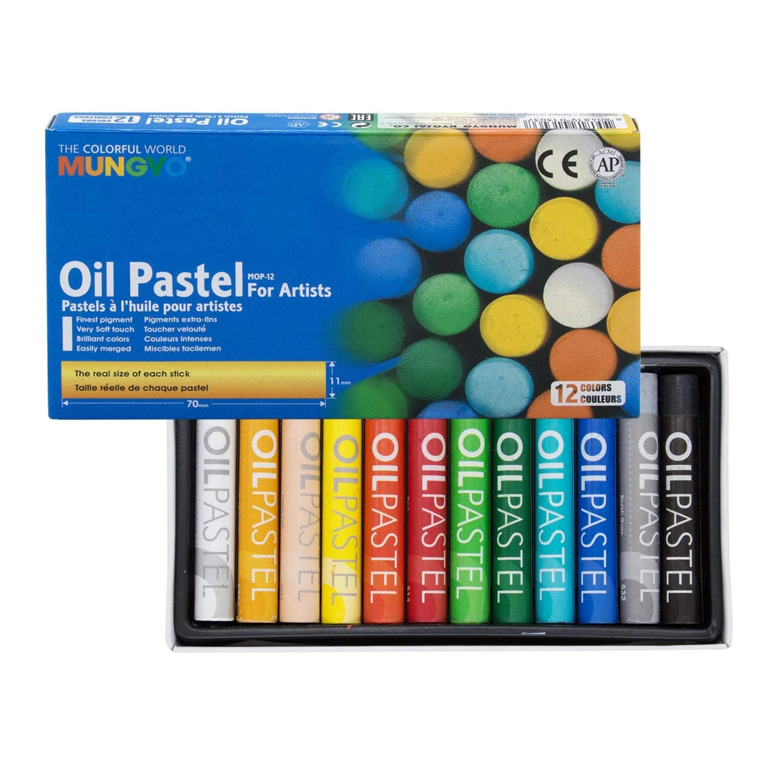 MUNGYO Gallery Oil Pastels Cardboard Box Set of 12 Assorted Colors | Vibrant, Easy-to-Blend Art Supplies for Students - main product image