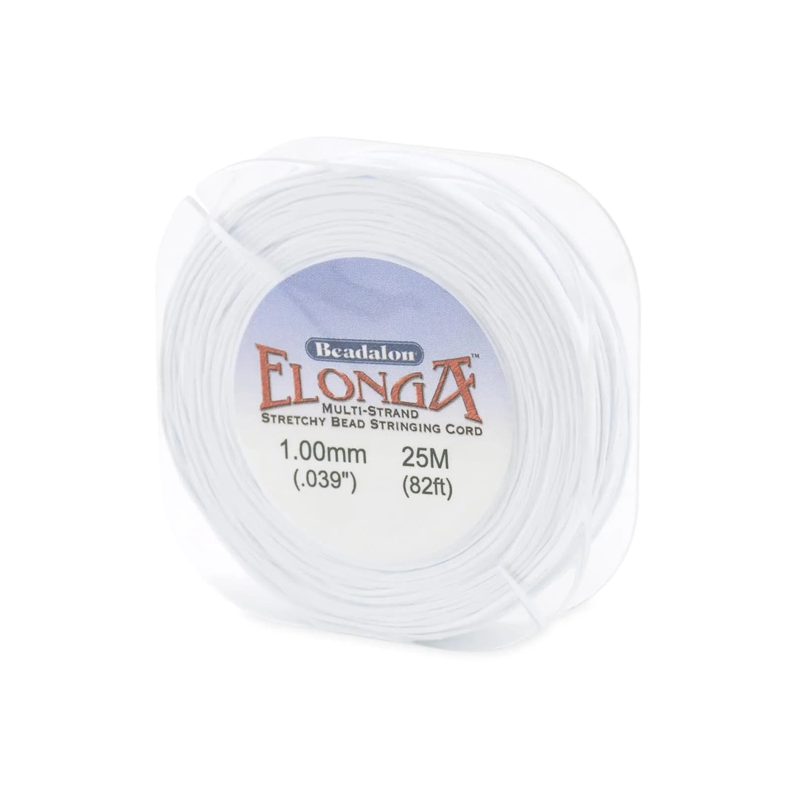 Beadalon Elonga Elastic String White 0.7 mm (5 m / 16.4 ft) | Secure Knot Grip for Jewelry Making — White, 1 mm, 25 m