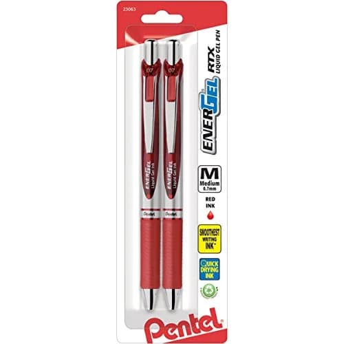 Pentel EnerGel Deluxe RTX Retractable Liquid Gel Pen, Red Ink, 0.7mm Medium Tip, 2 Pack | Smooth Ink Flow thumbnail 1