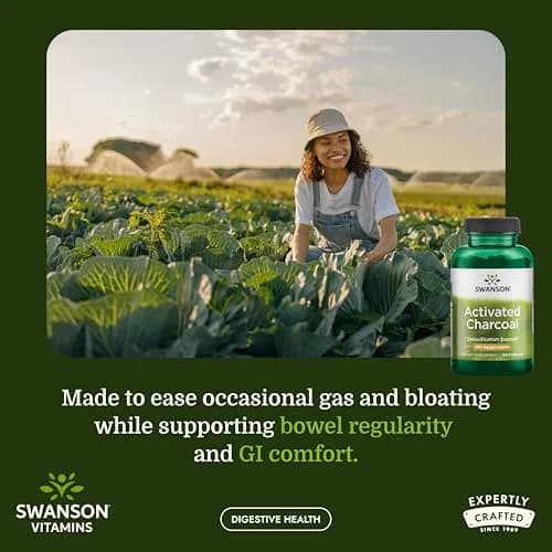 Swanson Activated Charcoal Digestive Support Supplement, 120 Count | Digestive & Bloating Relief thumbnail 2