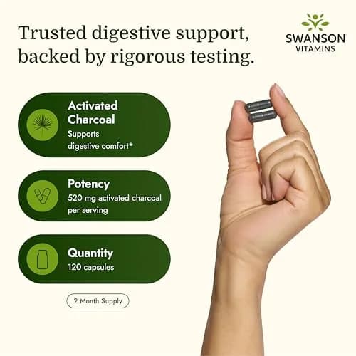Swanson Activated Charcoal Digestive Support Supplement, 120 Count | Digestive & Bloating Relief thumbnail 3
