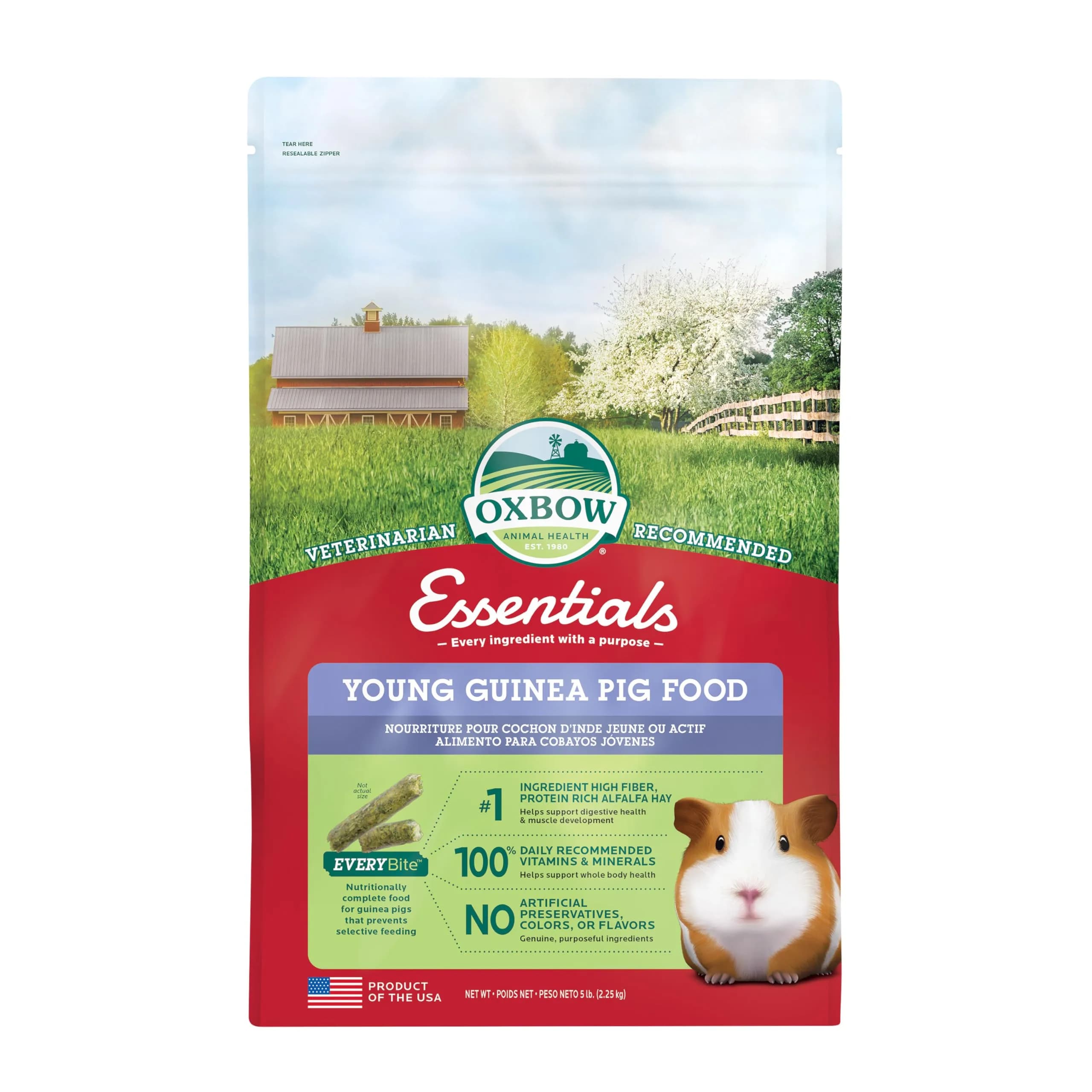 Oxbow Essentials Adult Guinea Pig Food, Timothy Hay Pellets, 4.54kg (10 lb) | Supports Digestion & Immunity — 5 Pound