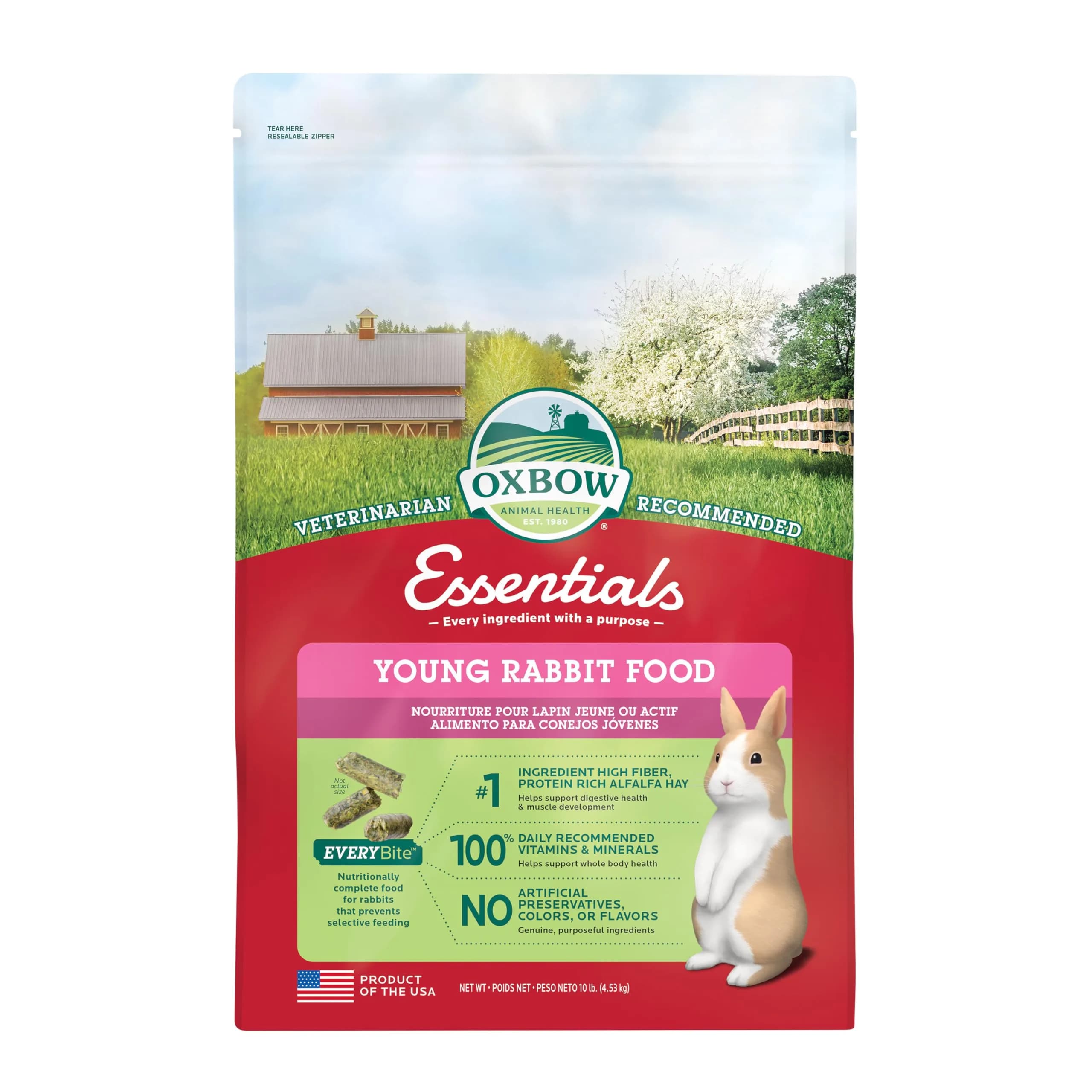 Oxbow Essentials Young Rabbit Food 4.54 kg (10 lb) | High-Fiber Alfalfa Pellets for Healthy Digestion