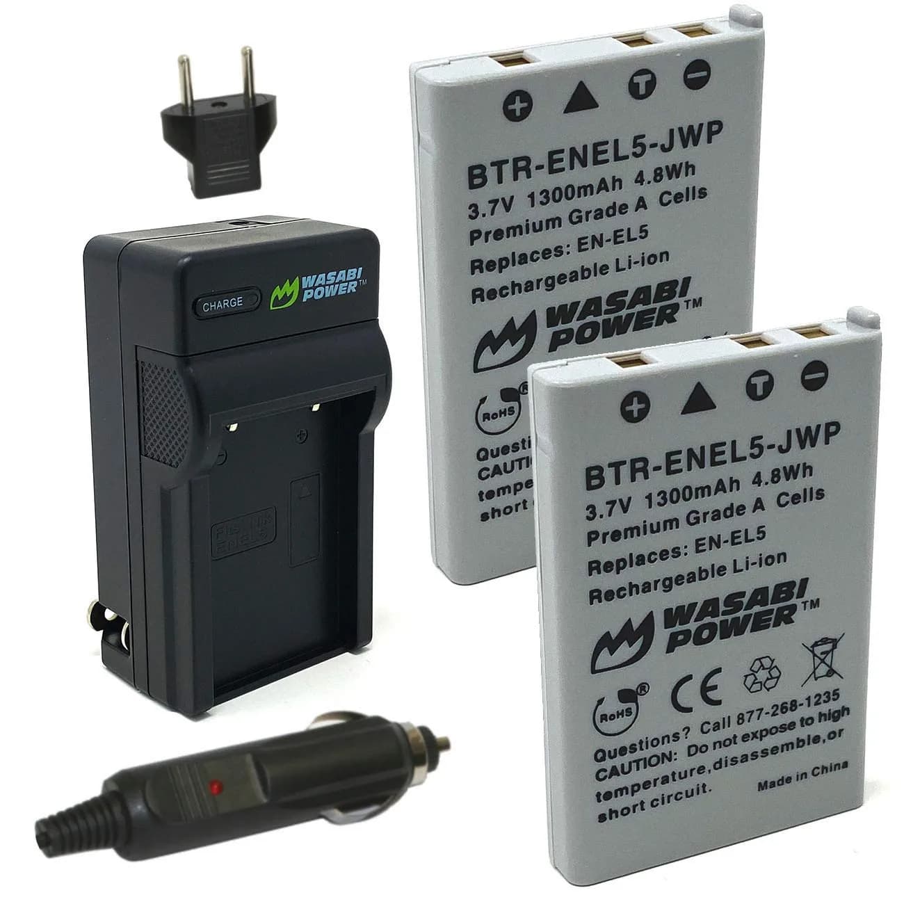 Wasabi Power Battery (2-Pack) & Charger for Nikon EN-EL5 | Compatible with Nikon Coolpix 3700, 4200, 5200, 5900, P3, P4, P80, P90, P100, P500, P510, P520, P530, P5000, P5100, P6000, S10
