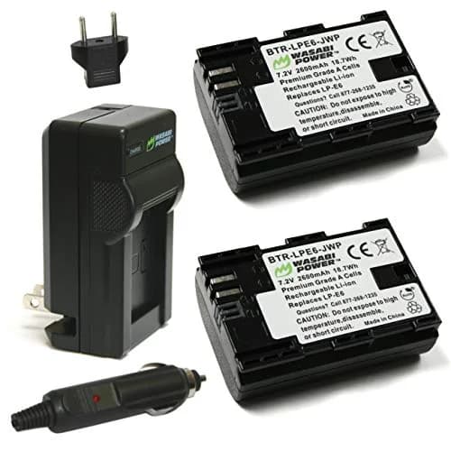 Wasabi Power LP-E6, LP-E6N Battery (2-Pack) & Charger for Canon EOS 5D Series | 7.2V 2600mAh thumbnail 1