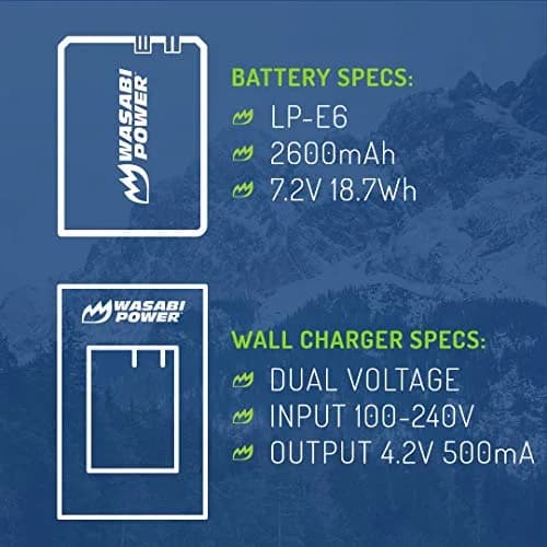 Wasabi Power LP-E6, LP-E6N Battery (2-Pack) & Charger for Canon EOS 5D Series | 7.2V 2600mAh thumbnail 4