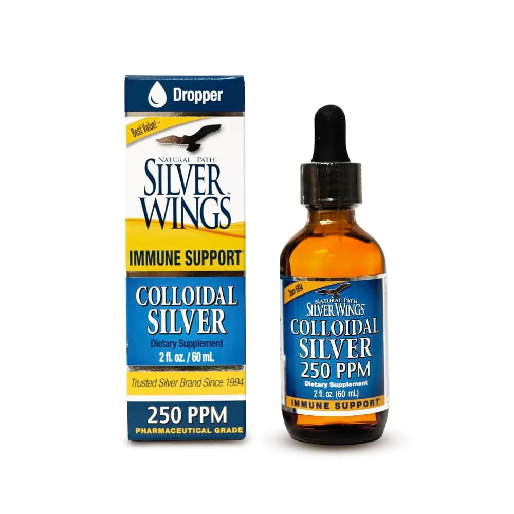 Natural Path Silver Wings Colloidal Silver Liquid 250ppm (1 fl oz) — Golden Amber Brown