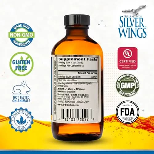 Natural Path Silver Wings Colloidal Silver Liquid - 250ppm (1250mcg) - 8 fl oz thumbnail 2