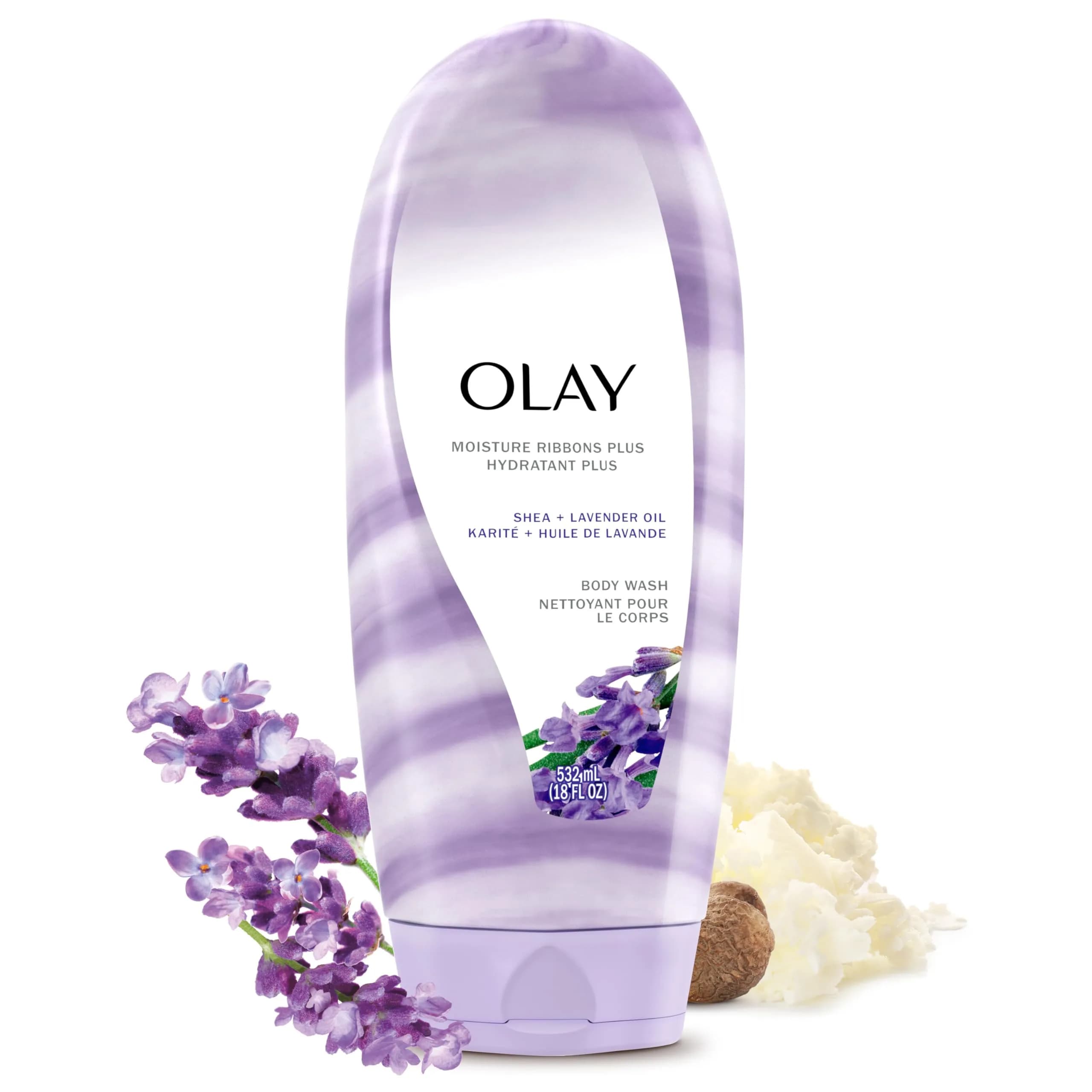 Olay Moisture Ribbons Plus Shea Butter & Lavender Oil Body Wash 532ml (18 fl Oz) | Deeply Conditioning for All Skin Types - main product image