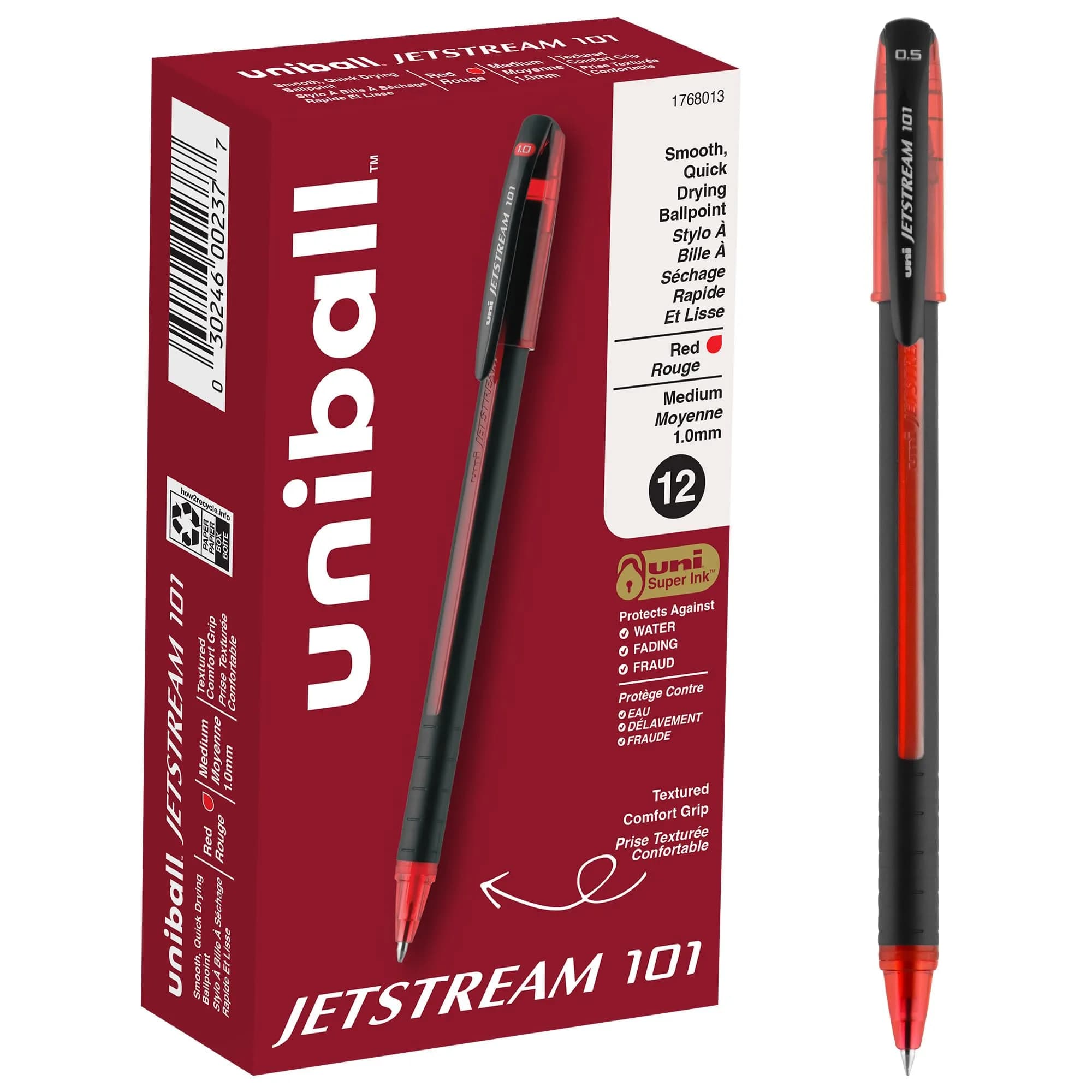 Uni-Ball Jetstream Elements Ballpoint Pens, 1.0mm Medium Point, Assorted Ink, 6 Pack | Smooth Hybrid Ink — Red / Medium Point