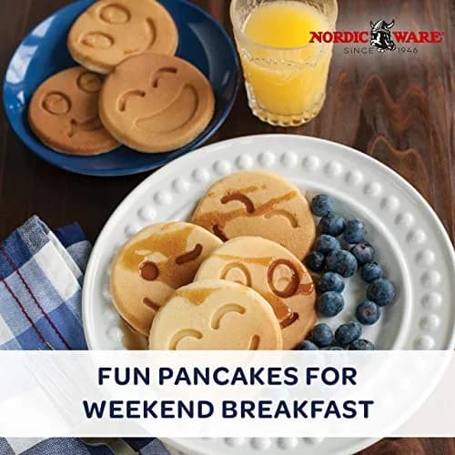 Nordic Ware Smiley Face Pancake Pan Silver, 10 1/2 inch diameter | Fun smiley faces for breakfast thumbnail 2