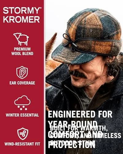 Stormy Kromer The Original Cap Red/Black Plaid Size 7 1/2 | Classic Wool Blend Winter Hat with Earflaps thumbnail 2