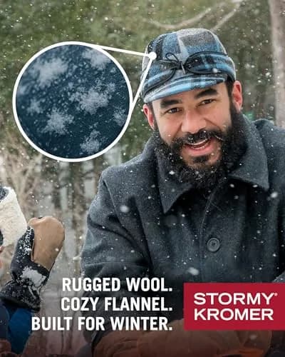 Stormy Kromer The Original Cap, Red/Black Plaid, Size 7 3/8 (19.7 cm) | Classic Wool Blend Winter Hat with Earflaps thumbnail 5