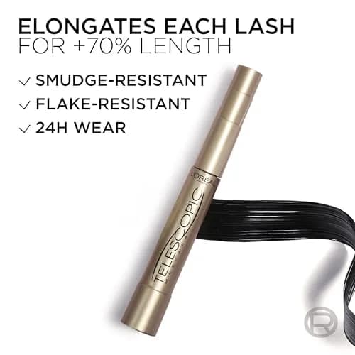 L'Oreal Paris Telescopic Original Mascara, Washable Black, 8ml (0.27 Fl Oz) | Lengthens Lashes Up to 60% thumbnail 7