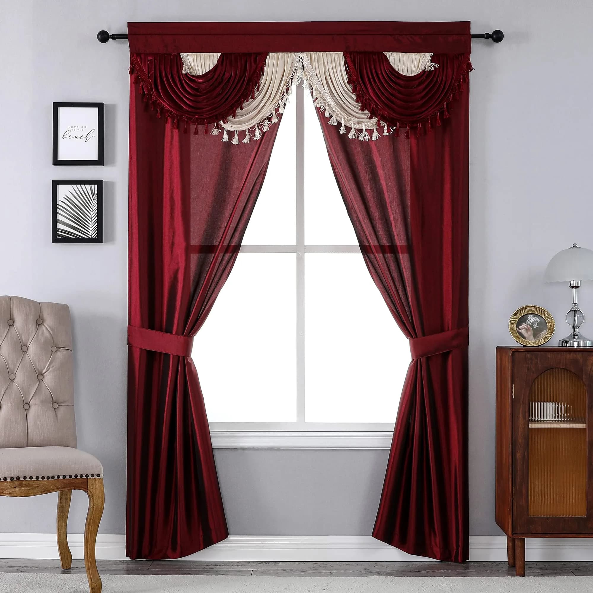 Regal Home Collections Amore 5-Piece Gothic Curtain Set 137cm x 213cm (54"W x 84"L) | Black/Gold Light-Filtering Panels with Valance and Tiebacks — Brick / 54"W x 84"L