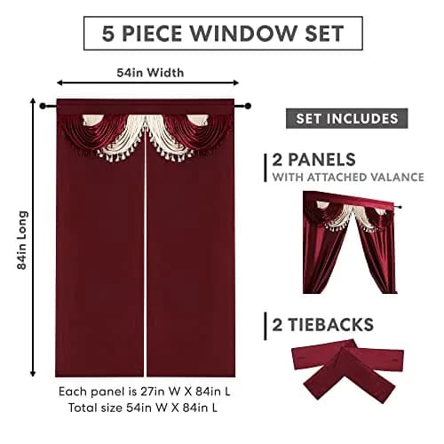 Regal Home Collections Amore 5-Piece Curtain Set - 137cm W x 213cm L Panels | Light Filtering Brick thumbnail 4