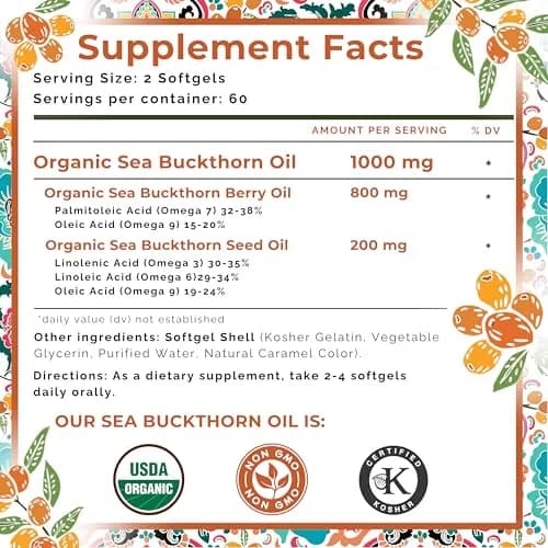SEABUCKWONDERS Organic Sea Buckthorn Oil Omega-7 Complete, 120 Softgels thumbnail 7