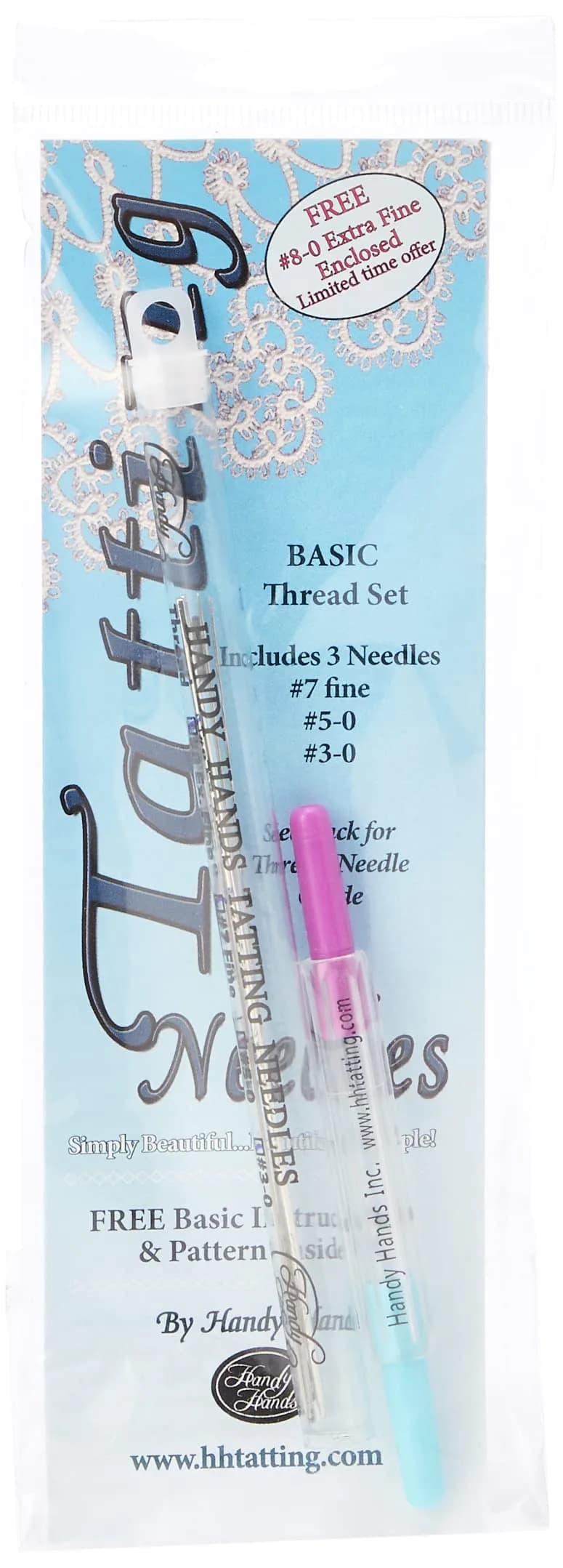 Handy Hands Tatting Needle Set with Threaders - Sizes 3, 5, 7 & 8 | 4 Needles & 2 Threaders — Gray