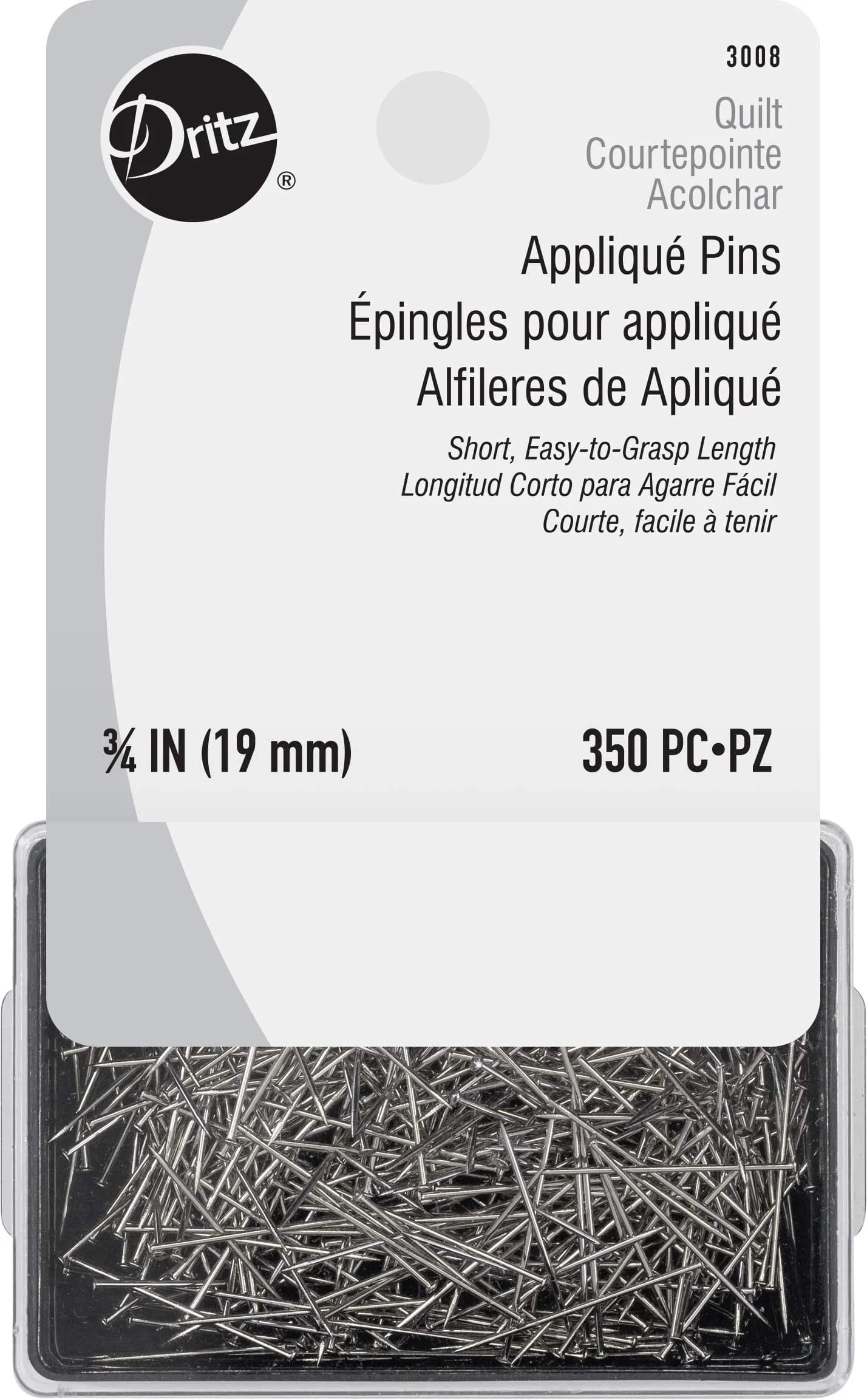 Dritz Dipped Head Applique Pins 3/4-Inch (19 mm) | 150-Count White Pins for Quilting & Crafts — Nickel
