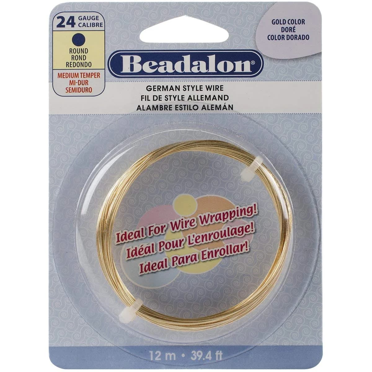 Beadalon German Style Wire-Gold Round 24 Gauge 11.5m (0.51mm) | Anti-Tarnish Coating for Jewelry Wrapping - main product image
