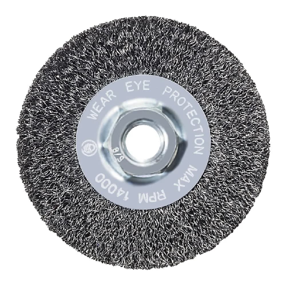 Mercer Abrasives 187010 - 4" x 1/2" x 5/8"-11 Crimped Wire Wheel, .014 Carbon Steel Wire | Heavy-duty Abrasion Tool - main product image