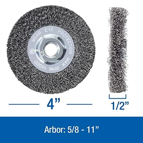 Mercer Abrasives 187010 - 4" x 1/2" x 5/8"-11 Crimped Wire Wheel, .014 Carbon Steel Wire | Heavy-duty Abrasion Tool thumbnail 2