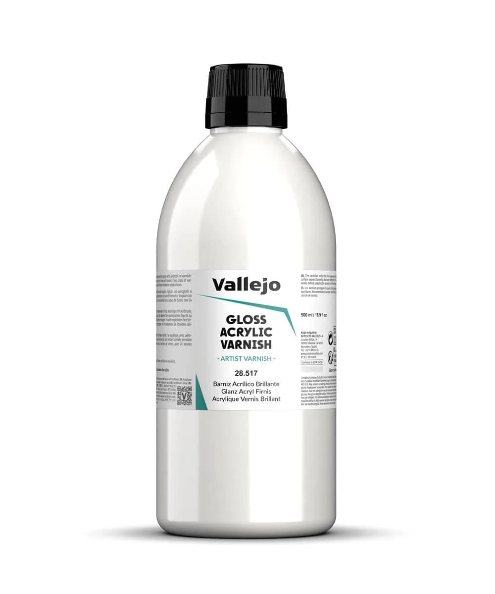 Vallejo Permanent Gloss Acrylic Varnish 55 ml (2.02 Fl Oz) | Scratch Resistant & Non-Yellowing for Indoor/Outdoor Surfaces — Glossy Finish