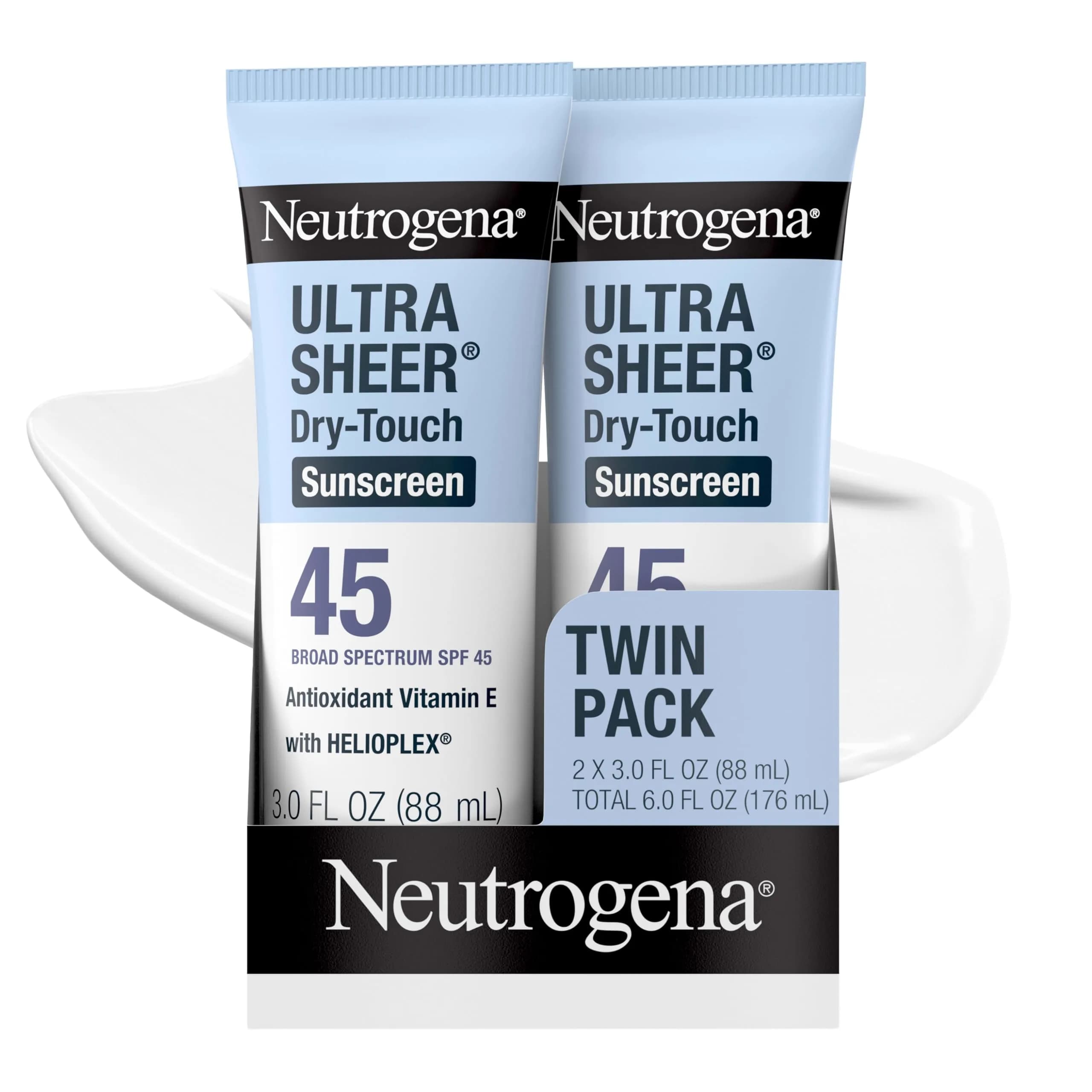 Neutrogena Ultra Sheer Dry-Touch Sunscreen Lotion SPF 45 | 177ml (6 fl oz) 2-Pack | Broad Spectrum UVA/UVB Protection - main product image