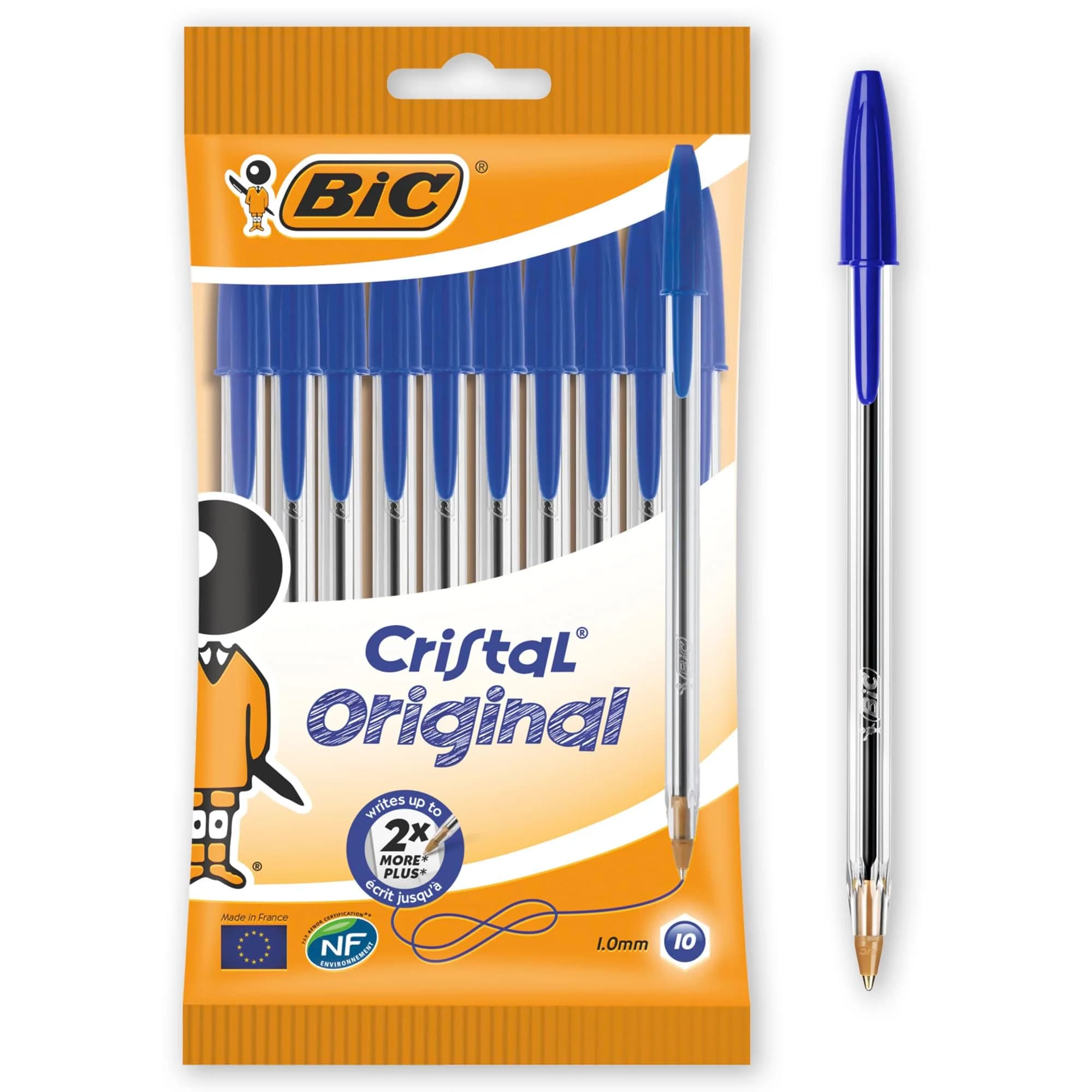 BIC Cristal Original Ballpoint Pens 1.0mm | Smooth, Smudge-Free Blue Ink, Pack of 10