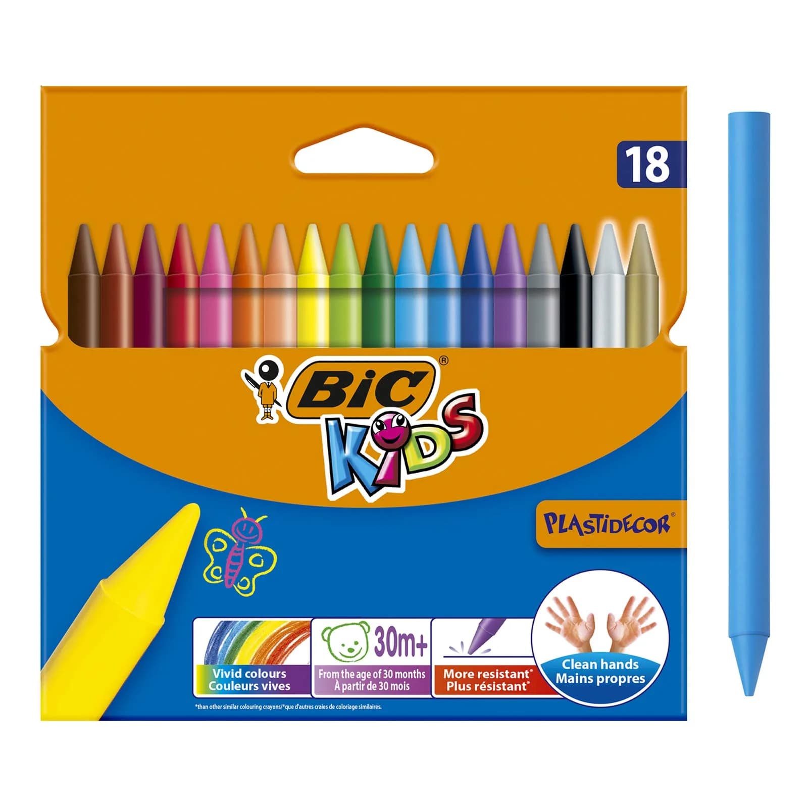 BIC Kids Plastidecor Colouring Crayons - Assorted Colours | No-Mess, Durable, 18 Crayons for Kids - main product image