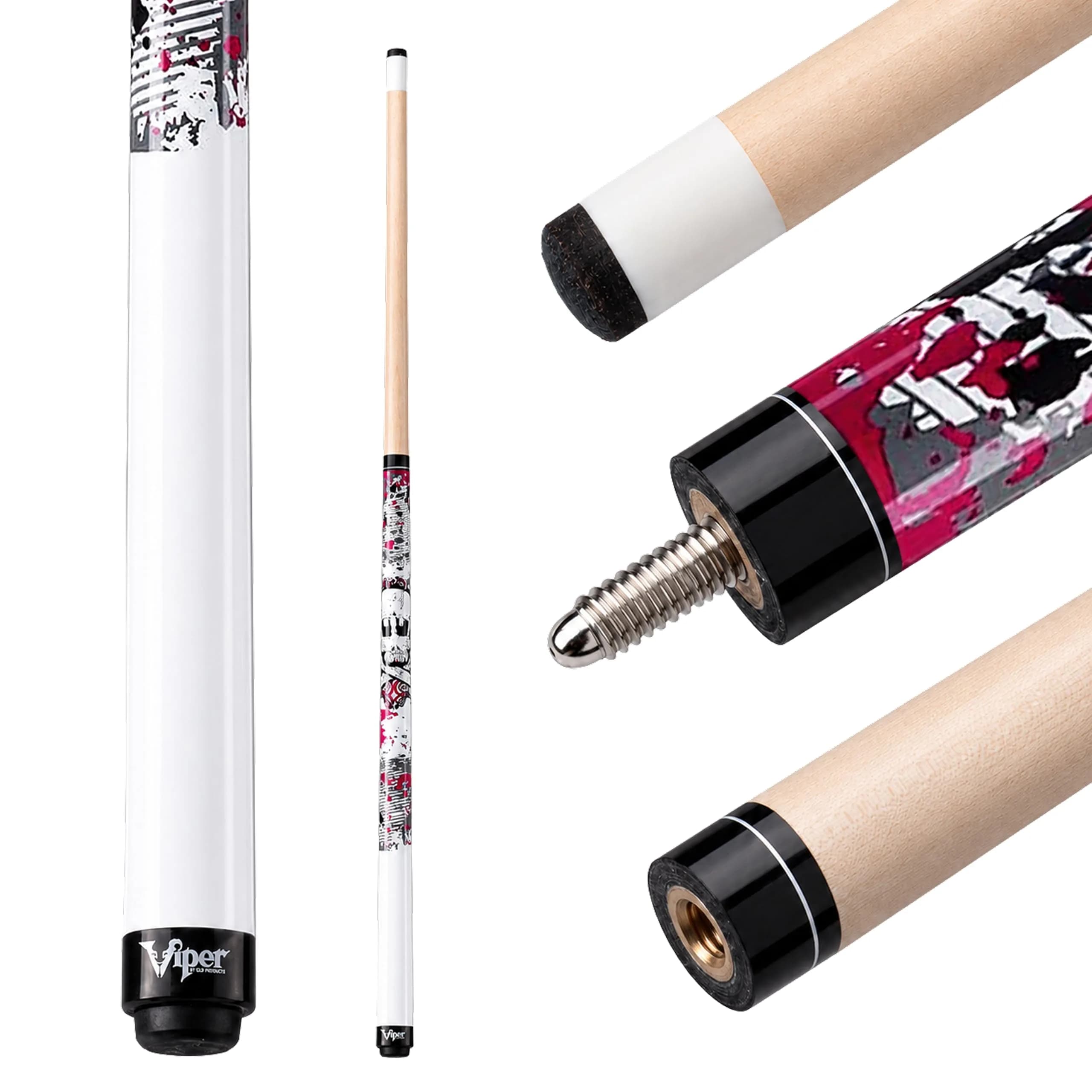 Viper Junior 48" Spider Pool Cue Stick | 16 Oz (454g) Canadian Maple Wood — Pink Bones
