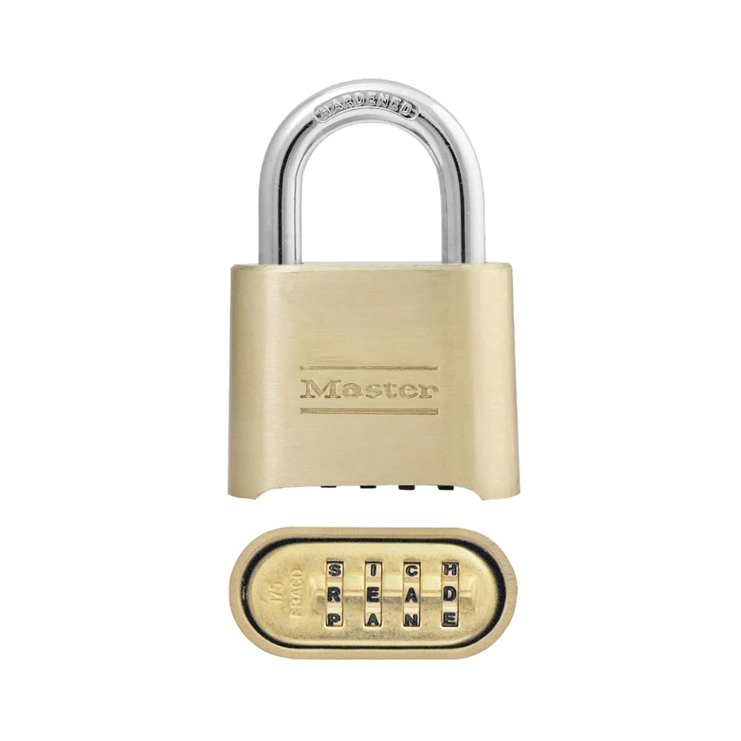Master Lock MLK175D Resettable Combination Padlock 2" Brass | Durable, Keyless Security for Indoors & Outdoors — Tan