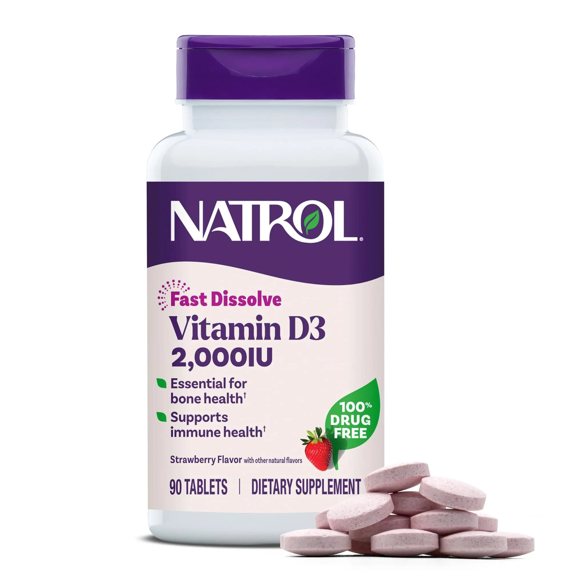 Natrol Vitamin D3 2000 IU Fast Dissolve | Bone & Immune Support, 90 Tablets — Tablet
